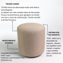 Kit 02 Puffs Decorativos Redondos para Sala Linho Palha Perse  - 5