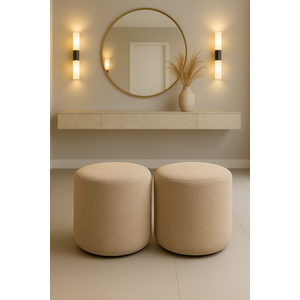 Kit 2 Puff Perse Redondo Banqueta Moderno Decorativo Casa Sala Quarto Tecido Linho Palha