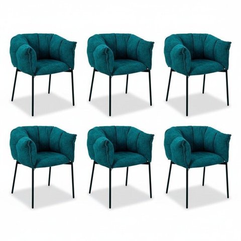 Kit 6 Cadeiras para Sala de Jantar Estofadas com Base de Aço Joy Azul/Entardecer