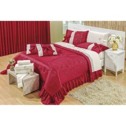 Cobre Leito Casal Queen Amore 07 Peças Tecido Seda Amassada - Vermelho - 3 Cobre Leito Casal Queen Amore 07 Peças Tecido Seda Amassada - Vermelho - 3