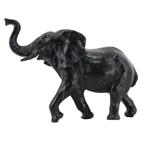 Escultura Decorativa Elefante de Resina Preto Tipo Mármore 13cm Na0905 Btc