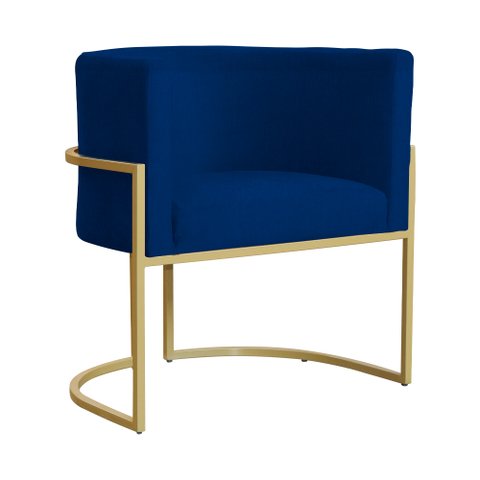 Poltrona Luana Suede Azul Marinho Base Metálica Dourada - Vallisa Decor