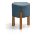 Ver imagem 7 de Puff Banquinho Decorativo Redondo em Linho Luxo Pés Madeira Maciça Thor - Casa Jd - Azul