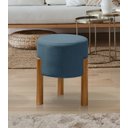 Ver imagem 2 de Puff Banquinho Decorativo Redondo em Linho Luxo Pés Madeira Maciça Thor - Casa Jd - Azul