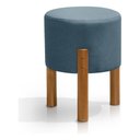 Ver imagem 1 de Puff Banquinho Decorativo Redondo em Linho Luxo Pés Madeira Maciça Thor - Casa Jd - Azul