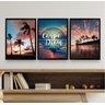 Kit 3 Quadros Praia por do Sol Carpe diem 45x34cm:madeira Preta - 2