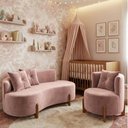 Ver imagem 1 de Conjunto 01 Poltrona + Sofá Curvo Orgânico Veludo Rosê  - Montanaris Decor