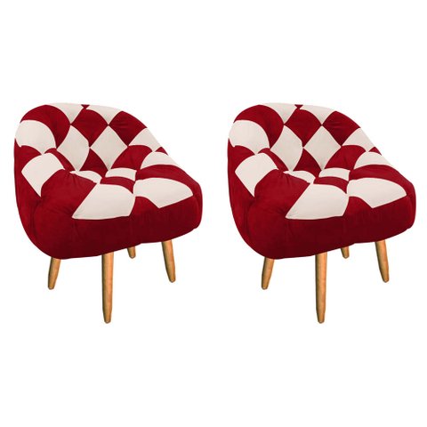 Kit 02 Poltrona Paloma Escritório Sala Pé Palito Suede Vermelho e Suede Bege - Dominic Decor