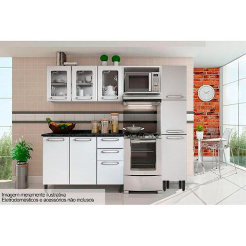 Cozinha Completa Evidence 4 Peças (1 Armário + 1 Balcão + 1 Paneleiro + 1 Complemento) C4P48 Branco 