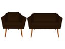 Ver imagem 1 de Kit Namoradeira + 1 Poltrona Decorativa Agatha Suede Marrom Pés Madeira Ms Decor