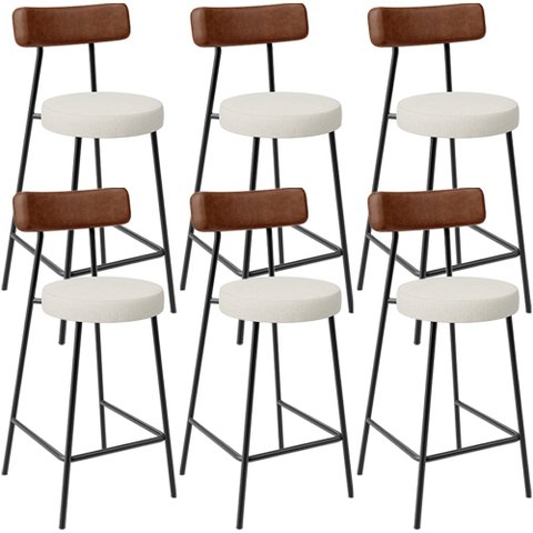 Kit 06 Banquetas Baixa Cozinha Sala Jantar Bancada Milão L02 Couríssimo Marrom Champagne - lyam deco