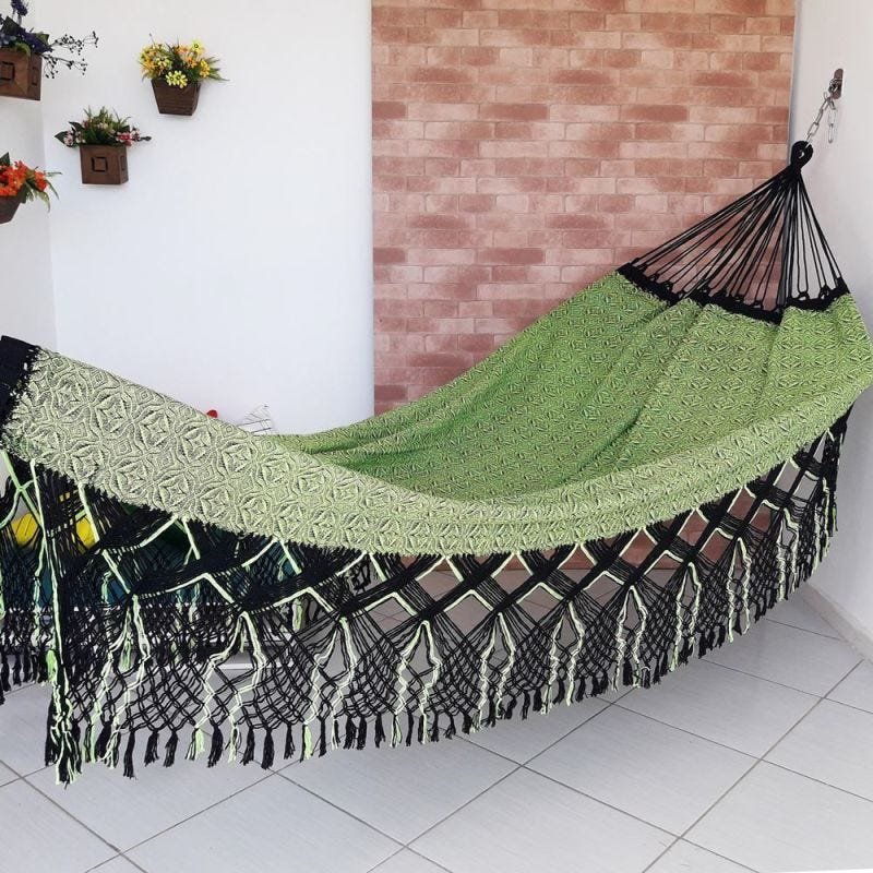 Rede de Dormir Casal Flor do Sertão Verde com Branco