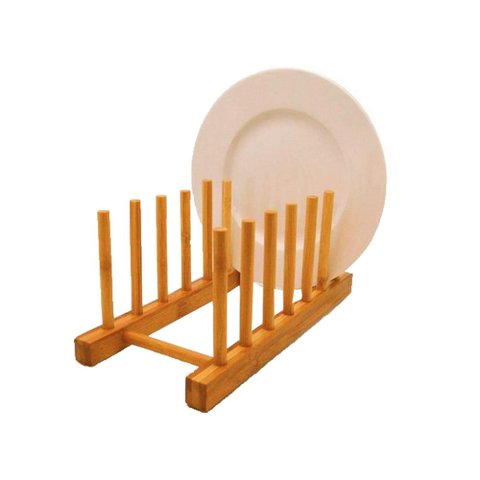 Escorredor Suporte Display Porta 6 Pratos Bambu 28x12x10cm