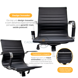 Cadeira de Escritório Ergonômica Simples Stripes Diretor Secretária com Regulagem Preta - 2