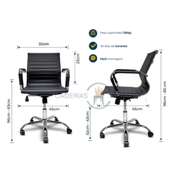 Cadeira de Escritório Ergonômica Simples Stripes Diretor Secretária com Regulagem Preta - 6