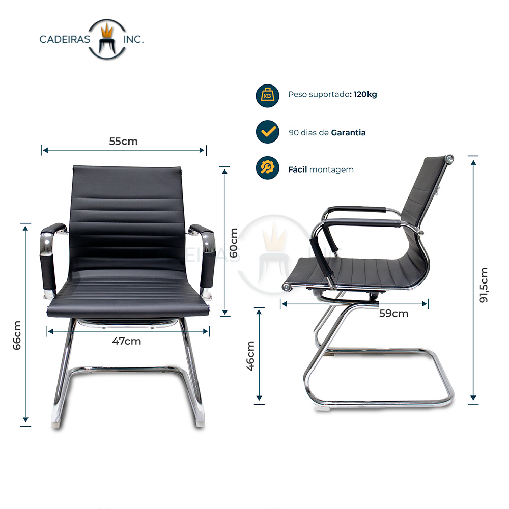 Cadeira de Escritório Ergonômica Stripes Esteirinha com Base Fixa Cromada Suporta até 120kg Preta - 6