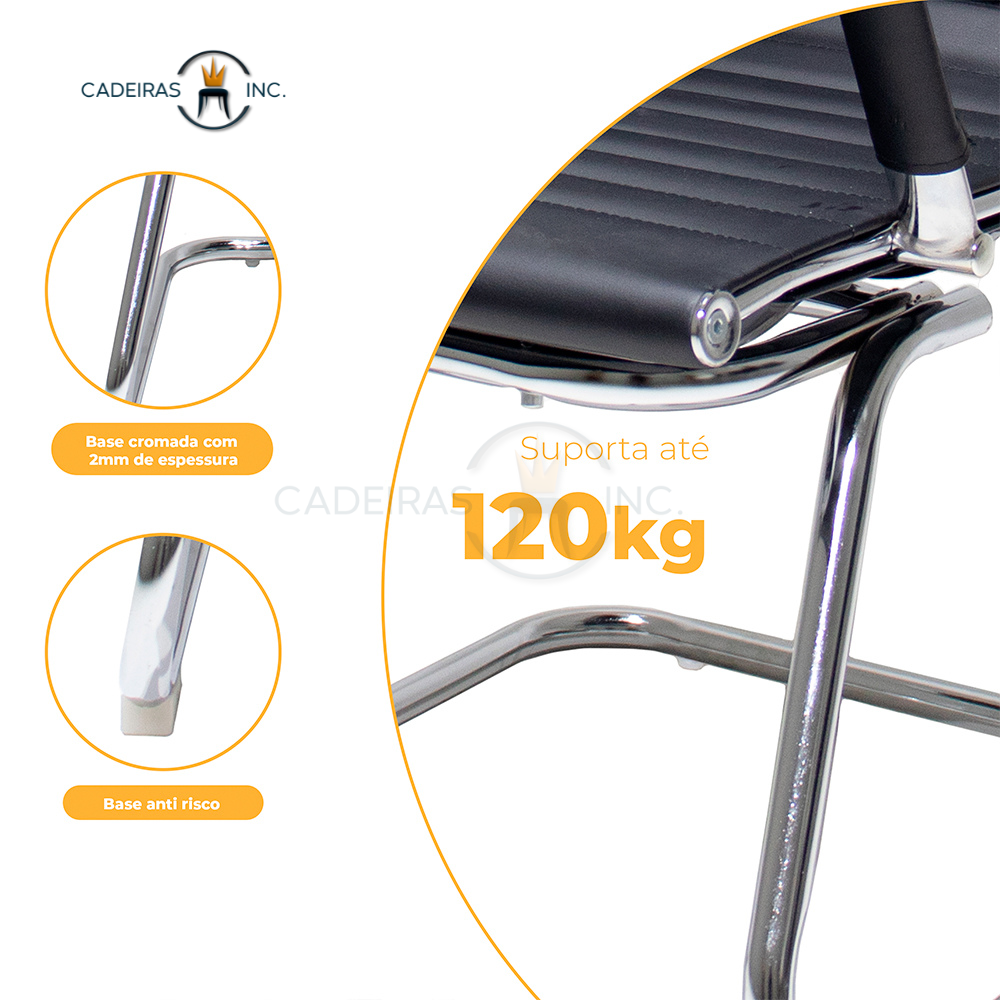 Cadeira de Escritório Ergonômica Stripes Esteirinha com Base Fixa Cromada Suporta até 120kg Preta - 4