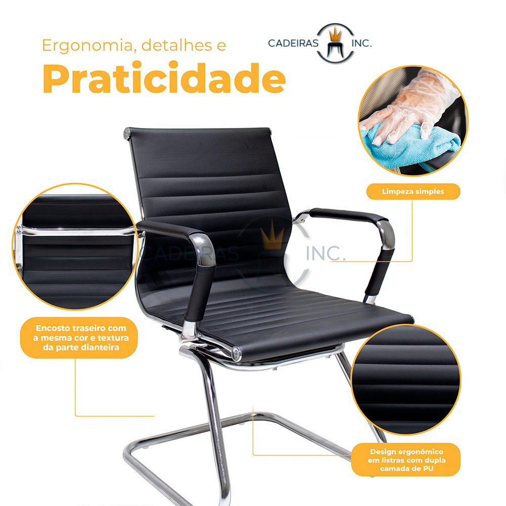 Cadeira de Escritório Ergonômica Stripes Esteirinha com Base Fixa Cromada Suporta até 120kg Preta - 5