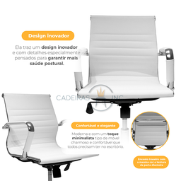 Cadeira de Escritório Ergonômica Simples Stripes Diretor Secretária com Regulagem Branca - 2
