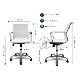 Cadeira de Escritório Ergonômica Simples Stripes Diretor Secretária com Regulagem Branca - 6