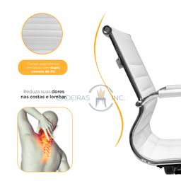 Cadeira de Escritório Ergonômica Simples Stripes Diretor Secretária com Regulagem Branca - 4