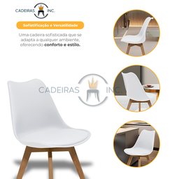 Cadeira de Jantar Cozinha Estofada Saarinen Design Base Madeira Branca - 5