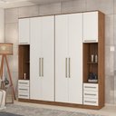 Ver imagem 2 de Guard Roupa 6 Portas para Quarto Modulado com Mesa de Cabeceira Amêndola/Branco - Bela Móveis