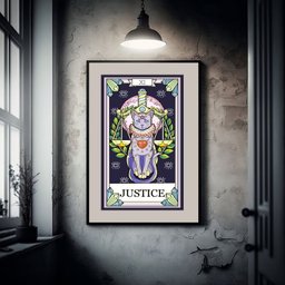 Quadro Decorativo Carta Tarot Justiça Gato - 60x48cm:madeira Preta - 1