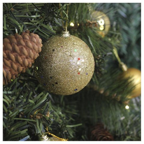 48 Bolas Enfeite Natalino Árvore Natal Dourado Glitter 70mm