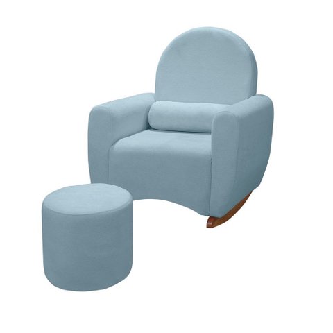 Poltrona Orgânica Amamentação Lara de Balanço Boucle com Puf:azul