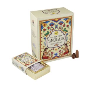 Kit 12 Cxs Incenso Cascata Indiano Golden 10 Cones - Escolha Fragrância:12 Cxs Amber Musk