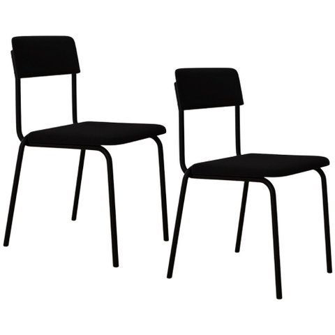 Kit 02 Cadeiras Estofada para Sala de Jantar Sense Preto C01 Linho Preto - Lyam Decor