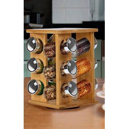 Porta Temperos giratório de bambu com 12 potes de vidro - 3
