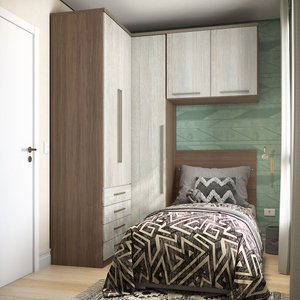 Guarda Roupa de Canto Solteiro 5 Portas 4 Gavetas Vanilla com Legno Crema Connect Luciane Móveis