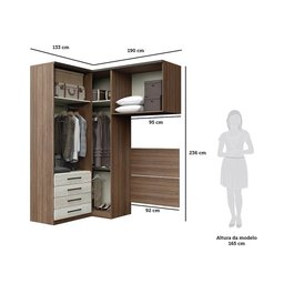 Guarda Roupa de Canto Solteiro 5 Portas 4 Gavetas Vanilla com Legno Crema Connect Luciane Móveis - 3