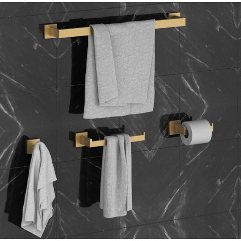 Kit Acessórios Banheiro Lavabo Luxo Ouro Escovado