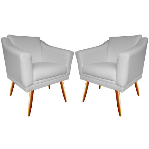 Kit 2 Poltronas Decorativa Agatha Couro Branco Pés Madeira Mz Decor