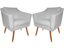 Ver imagem 1 de Kit 2 Poltronas Decorativa Agatha Couro Branco Pés Madeira Mz Decor