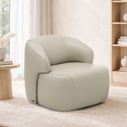 Poltrona Decorativa Giratória em Couro Livintus Leather