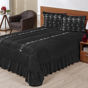 Kit Cobre Leito Casal King Lisse 03 Peças Colcha Preto