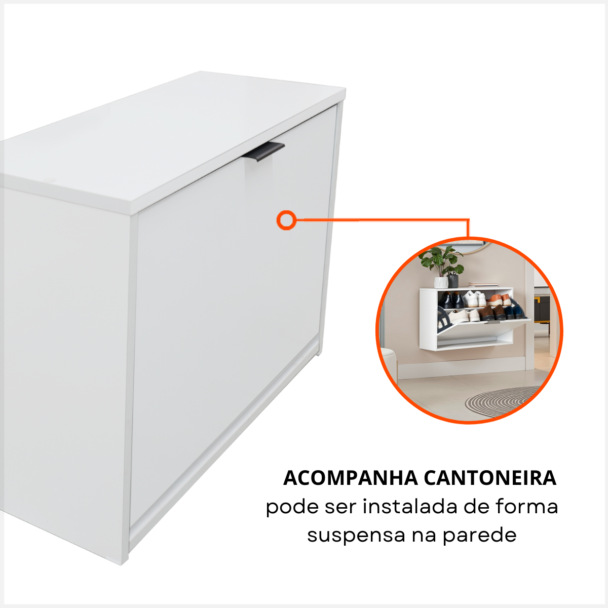 Porta Calçados C/ 1 Porta Basculante de Parede Chão Madeira Mdf Suporte Multiuso Portatil 2 Andares - 6