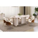 Ver imagem 1 de Conjunto: Mesa Sala Jantar Liz C/ Tampo Madeirado C/ Vidro Oval 218x108cm e 8 Cadeiras Vitta Off