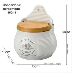 Saleiro de Parede de Cerâmica com Tampa de Bambu Sweet Home 10cm X 7,5cm X 13cm -lyor - 2