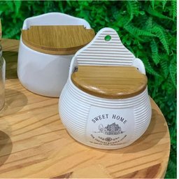 Saleiro de Parede de Cerâmica com Tampa de Bambu Sweet Home 10cm X 7,5cm X 13cm -lyor - 4