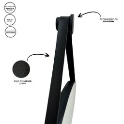 Espelho Redondo Adnet 90cm Moldura e Alça Couro Preto + Suporte - 2
