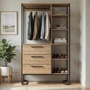 Ver imagem 7 de Conjunto Quarto Industrial 4PÇS Closet Sapateira Cômoda Mesa de Cabeceira Marrom e Preto