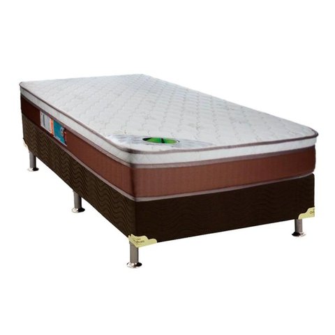 Cama Box Solteiro: Colchão Molas Luckspuma MasterPocket Ensacadas Caribe + Base CRC Suede Brown(88x1