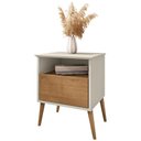 Ver imagem 1 de Mesa de Cabeceira Cancun Quarto Pés Madeira Maciça 1 Gaveta Off White/Naturale