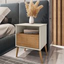 Ver imagem 2 de Mesa de Cabeceira Cancun Quarto Pés Madeira Maciça 1 Gaveta Off White/Naturale