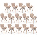 Ver imagem 1 de Kit 14 Cadeiras de Jantar Charles Eames Slim Wood Estofada - Nude